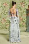 Shop_Sanjev Marwaaha_Grey Georgette Embroidered Cutdana Work Boat Ruffle Pre-draped Saree With Blouse _at_Aza_Fashions