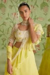 Buy_Sanjev Marwaaha_Yellow Georgette Embroidered Cutdana Work Ruffle Pre-draped Saree With Blouse _Online_at_Aza_Fashions