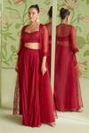 Buy_Sanjev Marwaaha_Red Organza, Georgette Bead Work, Cutdana Floral Embroidered Jacket Pant Set_at_Aza_Fashions
