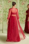 Shop_Sanjev Marwaaha_Red Organza, Georgette Bead Work, Cutdana Floral Embroidered Jacket Pant Set_at_Aza_Fashions