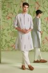 Buy_Sanjev Marwaaha_Grey Cotton Silk Embroidered Thread Work Tree Kurta Set _at_Aza_Fashions