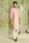 Buy_Sanjev Marwaaha_Pink Cotton Silk Embroidered Thread Work Placket Kurta Set _at_Aza_Fashions