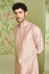 Sanjev Marwaaha_Pink Cotton Silk Embroidered Thread Work Placket Kurta Set _Online_at_Aza_Fashions