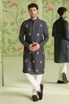 Buy_Sanjev Marwaaha_Grey Cotton Silk Thread Work Floral Embroidered Kurta Set_at_Aza_Fashions