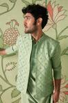 Shop_Sanjev Marwaaha_Green Cotton Silk Mughal Jaali Embroidered Bundi Kurta Set_at_Aza_Fashions