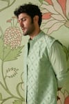 Sanjev Marwaaha_Green Cotton Silk Embroidered Mughal Pattern And Thread Jaali Bundi Kurta Set _Online_at_Aza_Fashions