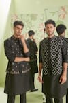 Sanjev Marwaaha_Black Cotton Silk Embroidered Mughal Pattern And Thread Jaali Bundi Kurta Set _Online_at_Aza_Fashions