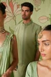 Buy_Sanjev Marwaaha_Green Cotton Silk Embroidered Thread Work Placket Bundi Kurta Set _Online_at_Aza_Fashions