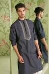 Sanjev Marwaaha_Grey Cotton Silk Embroidered Thread And Bead Geometric Bundi Kurta Set _Online_at_Aza_Fashions