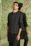 Buy_Sanjev Marwaaha_Black Cotton Silk Embroidered Thread And Bead Geometric Bundi Kurta Set _Online_at_Aza_Fashions