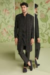 Buy_Sanjev Marwaaha_Black Cotton Silk Bead And Sequin Geometric Embroidered Long Jacket Kurta Set _at_Aza_Fashions