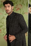 Buy_Sanjev Marwaaha_Black Cotton Silk Bead And Sequin Geometric Embroidered Long Jacket Kurta Set _Online_at_Aza_Fashions