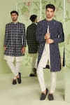 Shop_Sanjev Marwaaha_Blue Cotton Silk Embroidered Sequins And Beads Geometric Long Jacket Kurta Set _at_Aza_Fashions
