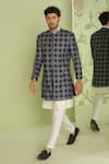 Shop_Sanjev Marwaaha_Blue Cotton Silk Bead And Sequin, Embroidered Geometric Sherwani Set _at_Aza_Fashions