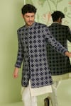 Buy_Sanjev Marwaaha_Blue Cotton Silk Bead And Sequin, Embroidered Geometric Sherwani Set _Online_at_Aza_Fashions