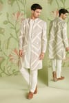 Buy_Sanjev Marwaaha_Ivory Cotton Silk Embroidered Applique Geometric Long Jacket Kurta Set _at_Aza_Fashions