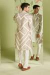 Shop_Sanjev Marwaaha_Ivory Cotton Silk Embroidered Applique Geometric Long Jacket Kurta Set _at_Aza_Fashions