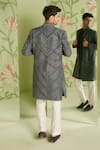 Shop_Sanjev Marwaaha_Grey Cotton Silk Embroidered Sequin Geometric Long Jacket Kurta Set For Men_at_Aza_Fashions