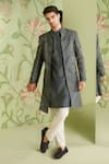 Sanjev Marwaaha_Grey Cotton Silk Embroidered Sequin Geometric Long Jacket Kurta Set For Men_Online_at_Aza_Fashions