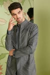 Buy_Sanjev Marwaaha_Grey Cotton Silk Embroidered Sequin Geometric Long Jacket Kurta Set For Men_Online_at_Aza_Fashions