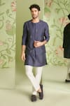 Buy_Sanjev Marwaaha_Blue Cotton Silk Embroidered Thread And Cut Dana Floral Bundi Kurta Set _at_Aza_Fashions