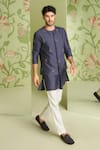 Sanjev Marwaaha_Blue Cotton Silk Embroidered Thread And Cut Dana Floral Bundi Kurta Set _Online_at_Aza_Fashions