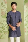 Buy_Sanjev Marwaaha_Blue Cotton Silk Embroidered Thread And Cut Dana Floral Bundi Kurta Set _Online_at_Aza_Fashions