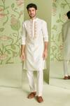 Shop_Sanjev Marwaaha_White Cotton Silk Applique Embroidered Bundi Kurta Set_at_Aza_Fashions