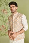 Sanjev Marwaaha_White Cotton Silk Applique Embroidered Bundi Kurta Set_Online_at_Aza_Fashions
