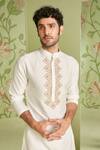 Buy_Sanjev Marwaaha_White Cotton Silk Applique Embroidered Bundi Kurta Set_Online_at_Aza_Fashions