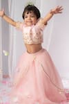Shop_Lil Angels_Pink Organza, Silk, Cotton Beads, Sequins Embroidered Blouse And Lehenga Set _at_Aza_Fashions