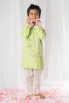 Buy_Lil Angels_Green Chanderi Silk, Cotton, Chiffon Embroidery Chikankari Kurta And Churidar Set _at_Aza_Fashions