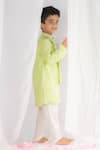 Lil Angels_Green Chanderi Silk, Cotton, Chiffon Embroidery Chikankari Kurta And Churidar Set _Online_at_Aza_Fashions