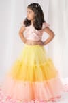 Lil Angels_Pink Dupion And Net Embroidery Thread & Sequin Floral Blouse & Lehenga Set _Online_at_Aza_Fashions