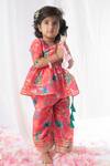 Buy_Lil Angels_Pink Muslin, Cotton Gota Patti Floral Print Kurta And Palazzo Set _at_Aza_Fashions