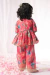 Shop_Lil Angels_Pink Muslin, Cotton Gota Patti Floral Print Kurta And Palazzo Set _at_Aza_Fashions