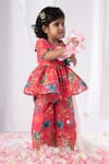 Lil Angels_Pink Muslin, Cotton Gota Patti Floral Print Kurta And Palazzo Set _Online_at_Aza_Fashions