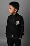 Lil Angels_Black Cotton Sequins Tiger Motif Shirt And Trouser Set _Online_at_Aza_Fashions