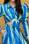 Buy_Gulabo by Abu Sandeep_Green Modal Satin Stripe Print Cropped Shirt_Online_at_Aza_Fashions
