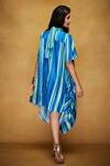 Shop_Gulabo by Abu Sandeep_Blue Modal Satin Printed Stripe Tie-up Asymmetric Tunic  _at_Aza_Fashions