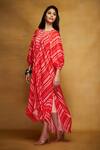 Buy_Gulabo by Abu Sandeep_Red Modal Satin Stripe Print Puff Sleeve Kaftan_at_Aza_Fashions
