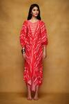 Gulabo by Abu Sandeep_Red Modal Satin Stripe Print Puff Sleeve Kaftan_Online_at_Aza_Fashions