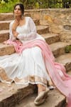 Buy_Myaara_White Anarkali Chanderi Blend, Dupatta Kota Doriya, Pant Chandani Set _Online_at_Aza_Fashions