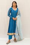 Buy_Myaara_Blue Anarkali Chanderi Blend, Dupatta Kota Doriya, Pant Cotton Nandika Set_Online_at_Aza_Fashions