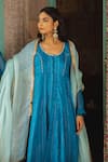 Shop_Myaara_Blue Anarkali Chanderi Blend, Dupatta Kota Doriya, Pant Cotton Nandika Set_Online_at_Aza_Fashions