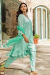 Buy Myaara Green Chanderi Blend, Stole Kota Gota, Sequins V Neck Aurora Kurta Set at Aza Fashions Buy_Myaara_Green Chanderi Blend, Stole Kota Gota, Sequins V Neck Aurora Kurta Set_at_Aza_Fashions