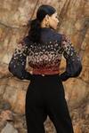 Shop_Bhanuni By Jyoti_Black Viscose Floral Shirt Collar Print Blouse _at_Aza_Fashions
