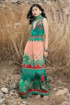 Buy_Bhanuni By Jyoti_Green Viscose Embroidered Bead Work V Neck Galleria Floral Print Maxi Dress _at_Aza_Fashions