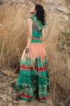 Shop_Bhanuni By Jyoti_Green Viscose Embroidered Bead Work V Neck Galleria Floral Print Maxi Dress _at_Aza_Fashions