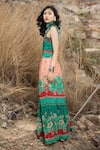 Bhanuni By Jyoti_Green Viscose Embroidered Bead Work V Neck Galleria Floral Print Maxi Dress _Online_at_Aza_Fashions